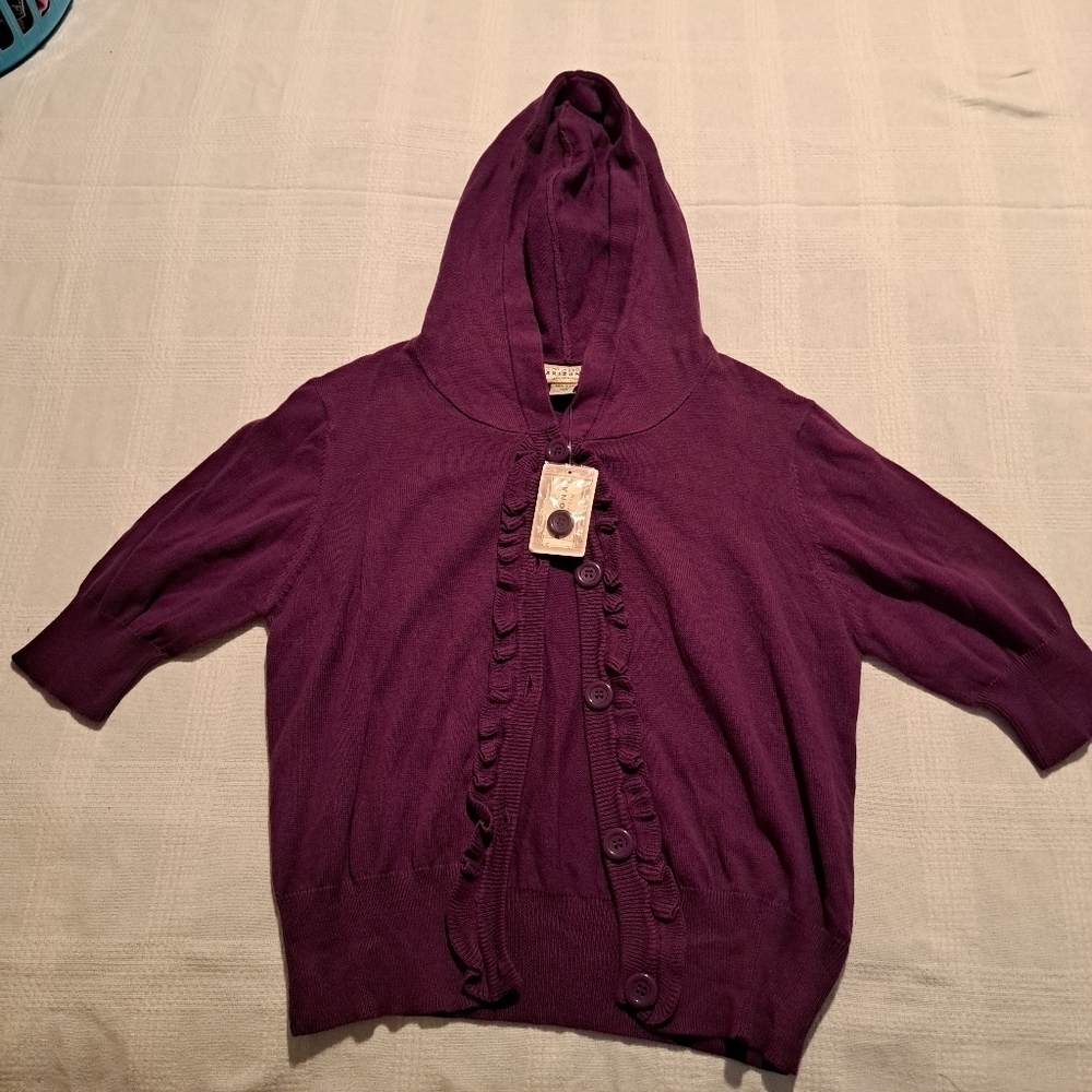 Arizona jeans girls XL purple button up short sleeve sweater NWT